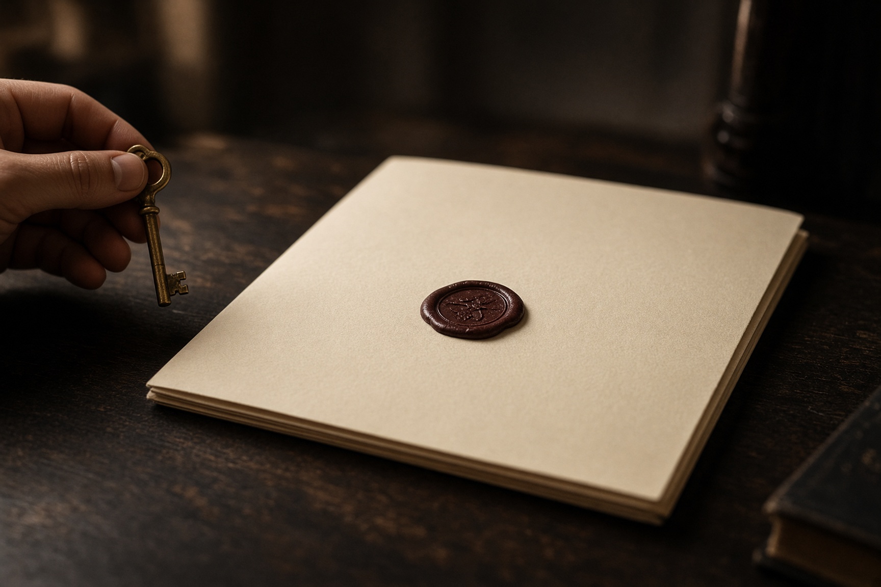 Sealed mandate folder on a desk. The owner keeps the key.